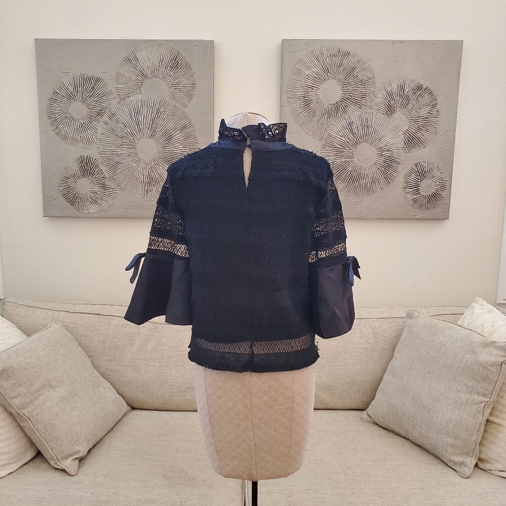 Alpha & Omega | Satin Cuff Lace Blouse - size Medium in Black - Picture 9 of 14